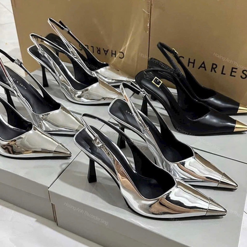 Giày slingback mũi nhọn bạc quai hậu CNK 8145