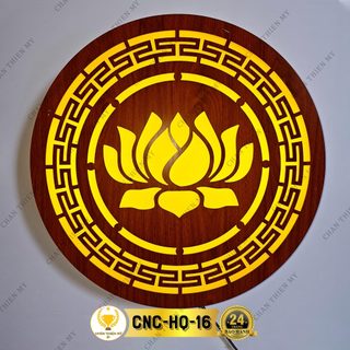 Đèn hào quang cắt cnc hoa sen trang trí bàn thờ, treo cùng tượng phật cnc-hq-16