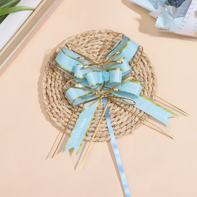 Nơ rút voan viền BestWishes bản 5cm, nơ rút trang trí cao cấp, phụ kiện hoa HT