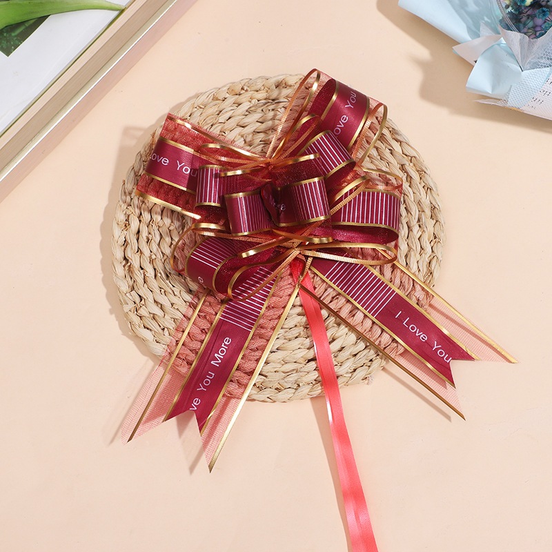 Nơ rút voan viền BestWishes bản 5cm, nơ rút trang trí cao cấp, phụ kiện hoa HT