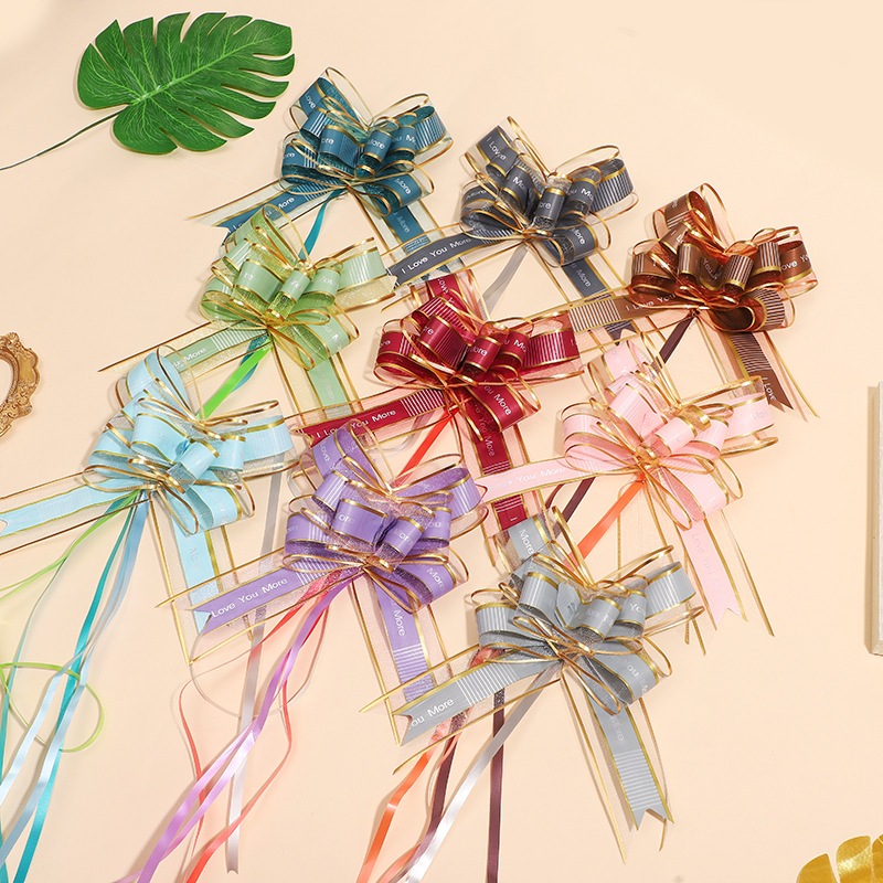 Nơ rút voan viền BestWishes bản 5cm, nơ rút trang trí cao cấp, phụ kiện hoa HT