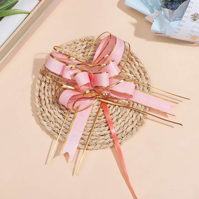 Nơ rút voan viền BestWishes bản 5cm, nơ rút trang trí cao cấp, phụ kiện hoa HT