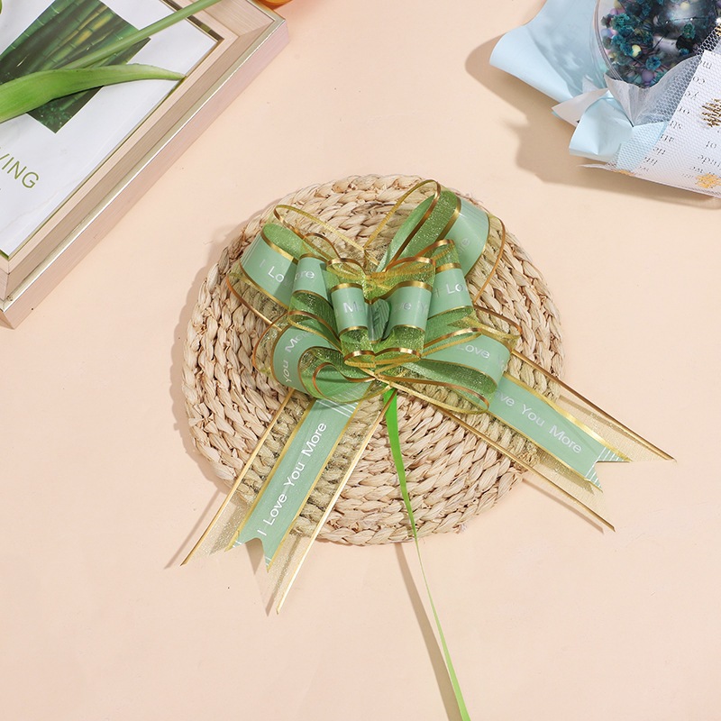 Nơ rút voan viền BestWishes bản 5cm, nơ rút trang trí cao cấp, phụ kiện hoa HT