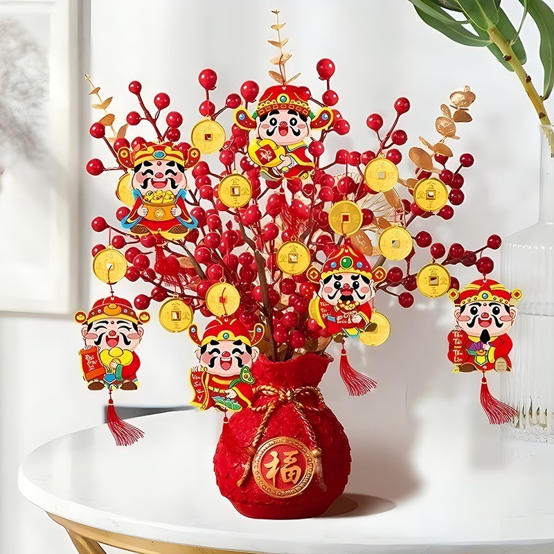 Set 6 Dây Tag Treo Cây Hình Rồng Thần Tài Trang Trí Năm Mới Tết Giáp Thìn 2024 Kèm Dây Tua Rua