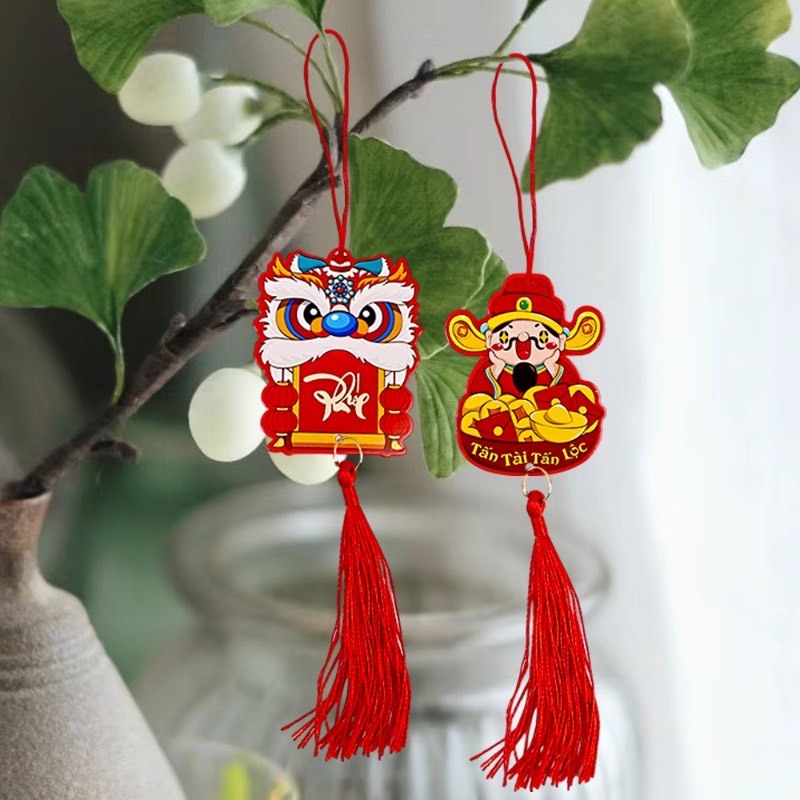 Set 6 Dây Tag Treo Cây Hình Rồng Thần Tài Trang Trí Năm Mới Tết Giáp Thìn 2024 Kèm Dây Tua Rua