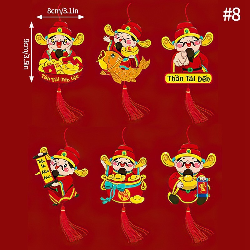 Set 6 Dây Tag Treo Cây Hình Rồng Thần Tài Trang Trí Năm Mới Tết Giáp Thìn 2024 Kèm Dây Tua Rua