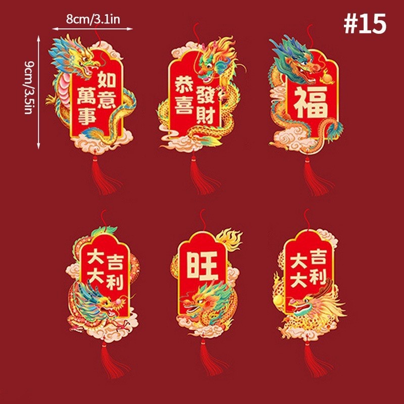 Set 6 Dây Tag Treo Cây Hình Rồng Thần Tài Trang Trí Năm Mới Tết Giáp Thìn 2024 Kèm Dây Tua Rua