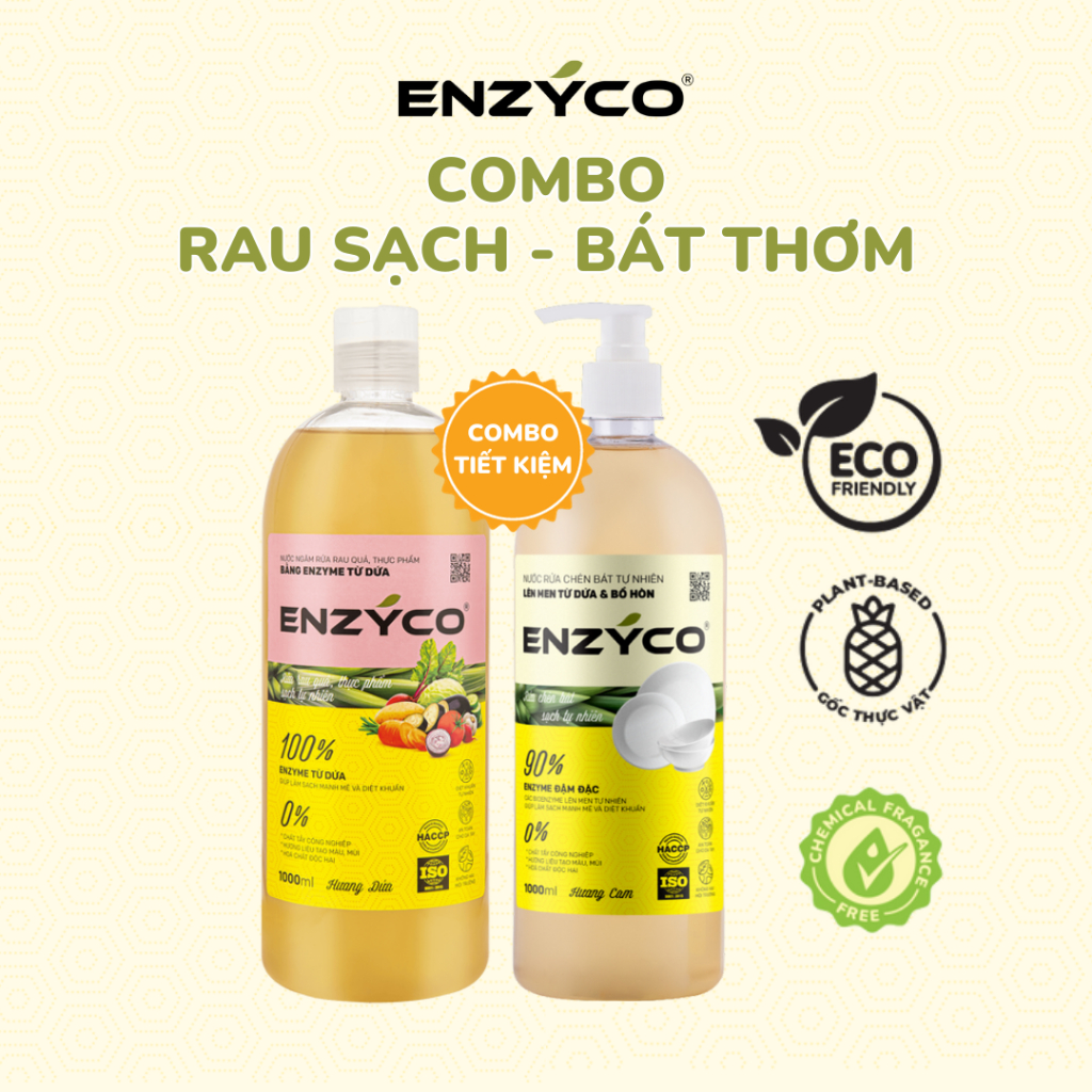 Combo Nước Ngâm Rau Củ Và Nước Rửa Chén Sinh Học ENZYCO An Toàn Không Hóa Chất Dishwashing liquid