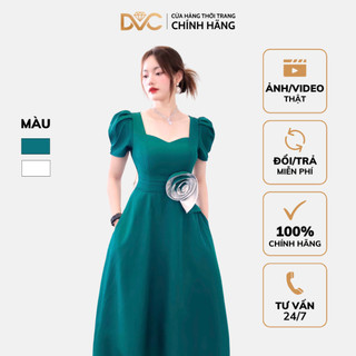 Đầm Nữ Dự Tiệc Sang Trọng, Đầm Xanh Thiết Kế Cổ Tim Eo Đính Hoa Bản To Dáng Xòe Dài DVC Fashion V4016