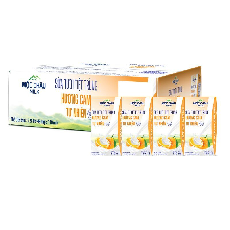 Thùng 48 hộp Sữa tươi tiệt trùng Hương cam Mộc Châu Milk (110mlx48)