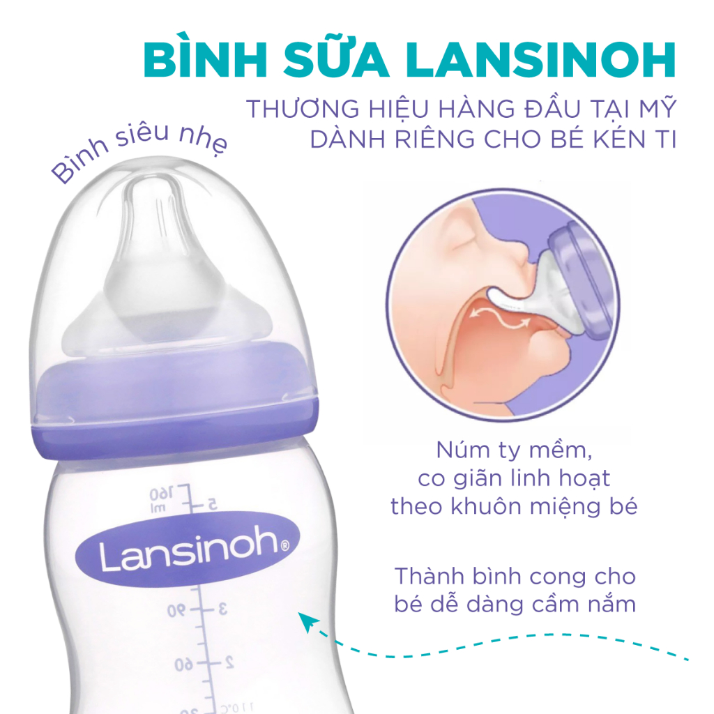 Bộ Đôi Bình Sữa Cổ Rộng Lansinoh Dung Tích 240ml + Núm Ty Size F