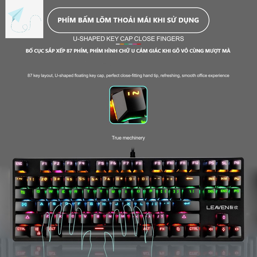 Bàn Phím Cơ Máy Tính Crack K2 PRO 87 phím Led RGB 10 Chế Độ Khác Nhau Tặng Kèm Kit Tháo Keycap - Bàn Phím Cơ Giá Rẻ