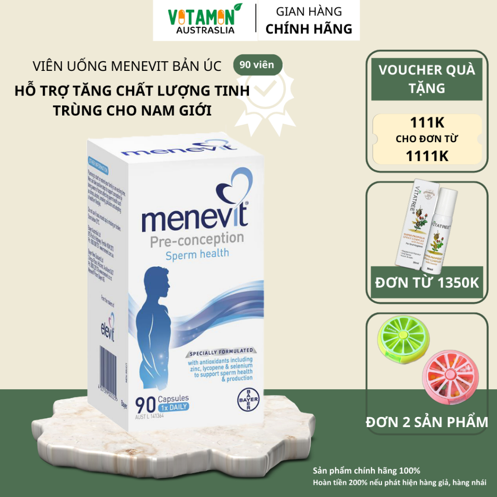 Viên Uống Menevit Úc hỗ trợ tăng chất lượng tinh trùng cho nam 90 viên Úc
