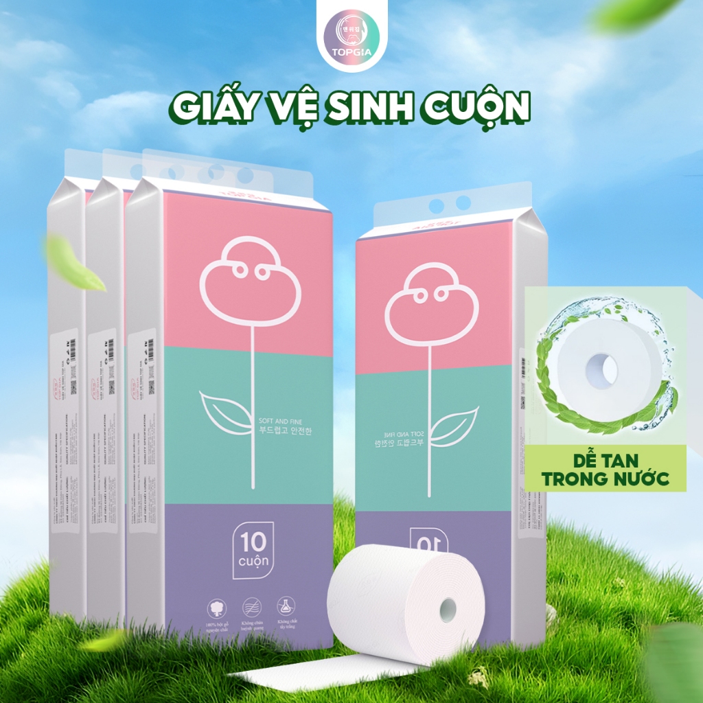 Giấy vệ sinh có lõi cuộn bịch 6 gói Top Gia, khăn giấy lau 3 lớp siêu dai và không bị mủn