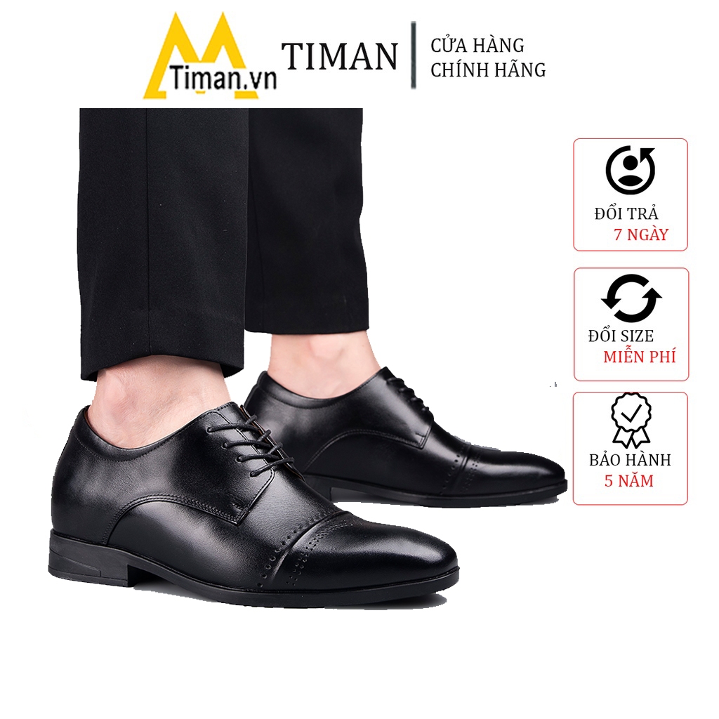 Giày tây da nam kiểu lười chất liệu da bò tăng chiều cao công sở đẹp mọi trung niên cao cấp bảo hành 5 năm NC09 TIMAN