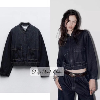 Áo khoác jeans croptop bo gấu Zarraa