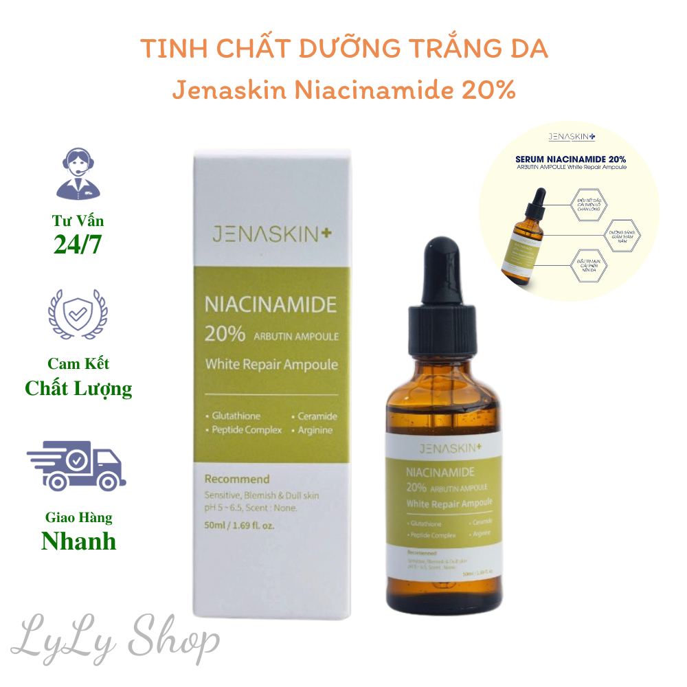 Serum dưỡng trắng da Jenaskin niacinamide 20% arbutin, tinh chất dưỡng trắng, mờ nám, kiềm dầu, dưỡng ẩm lylyshop-50ml