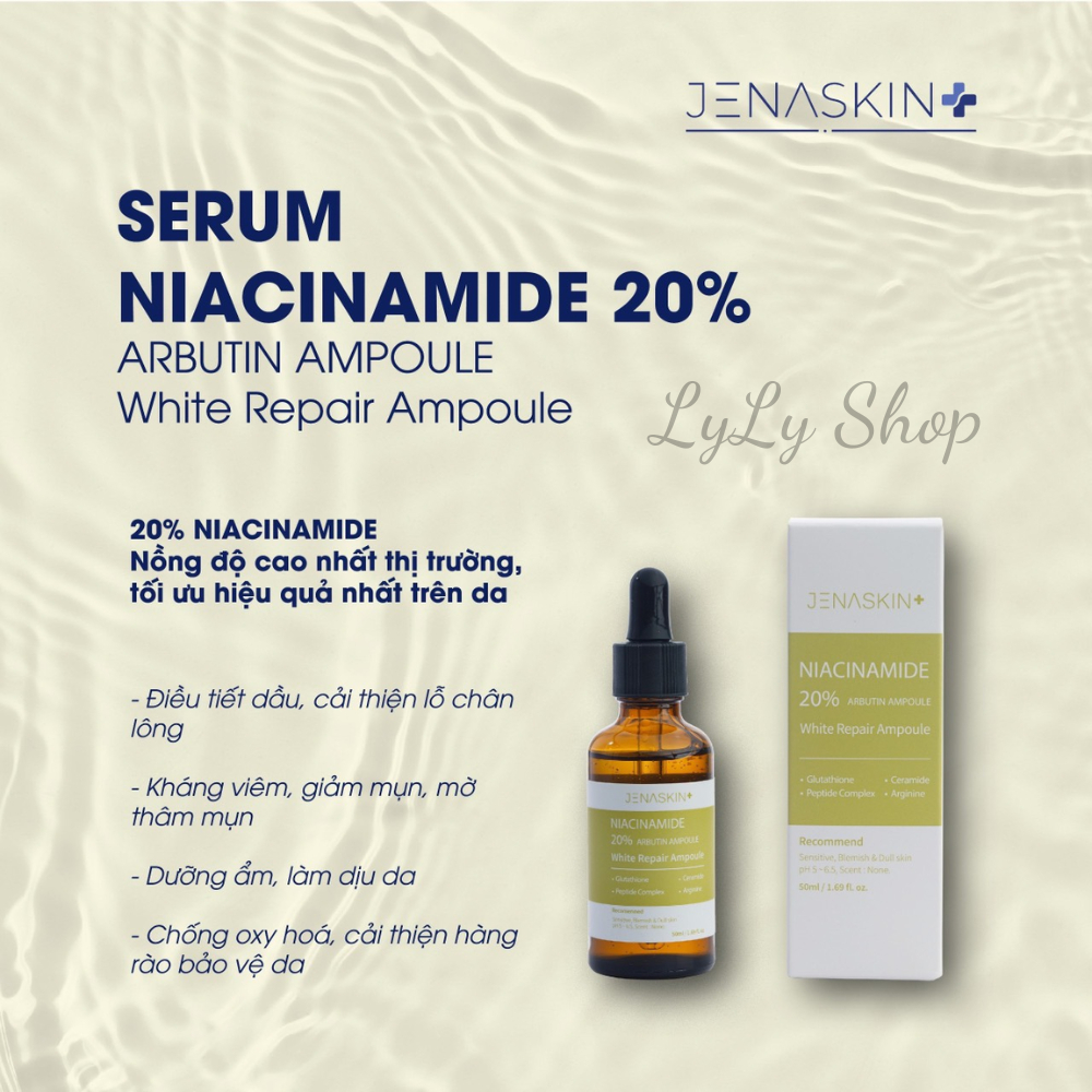 Serum dưỡng trắng da Jenaskin niacinamide 20% arbutin, tinh chất dưỡng trắng, mờ nám, kiềm dầu, dưỡng ẩm lylyshop-50ml