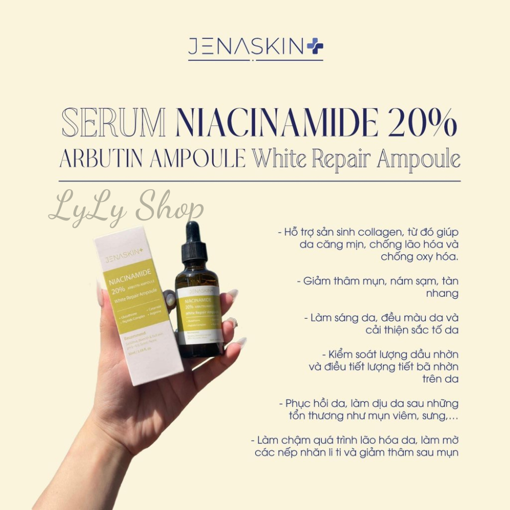 Serum dưỡng trắng da Jenaskin niacinamide 20% arbutin, tinh chất dưỡng trắng, mờ nám, kiềm dầu, dưỡng ẩm lylyshop-50ml