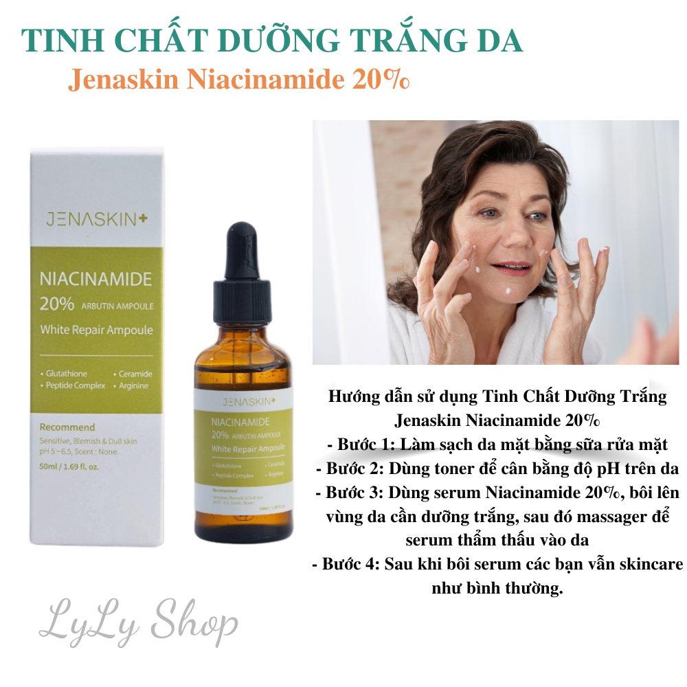 Serum dưỡng trắng da Jenaskin niacinamide 20% arbutin, tinh chất dưỡng trắng, mờ nám, kiềm dầu, dưỡng ẩm lylyshop-50ml