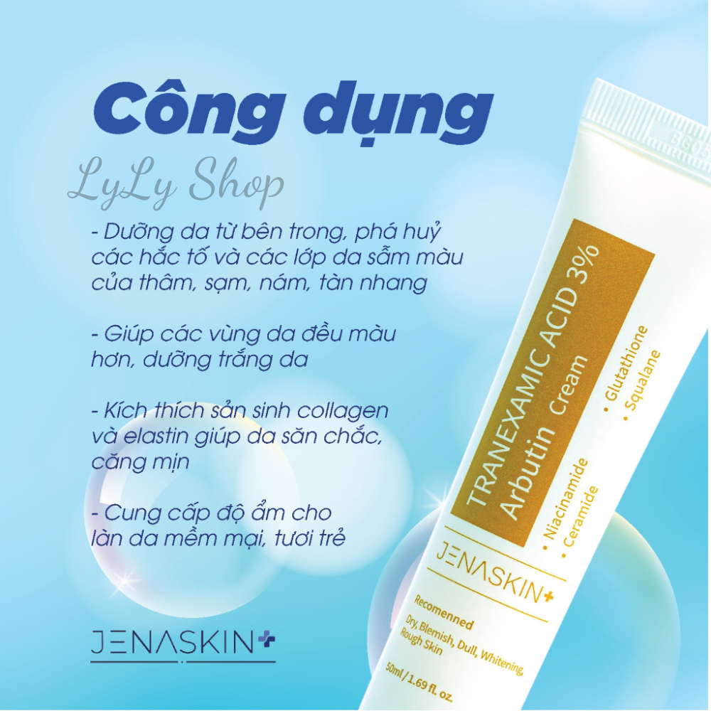 Kem dưỡng trắng, mờ nám Jenaskin Tranexamic Acid 3%, tái tạo phục hồi da mờ nám, tàn nhang, lylyshop-50ml