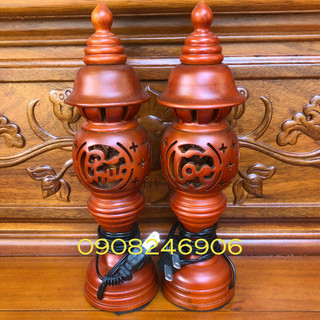 Cặp đèn thờ gỗ xà cừ cao 23cm, 36cm, 41cm, 48cm