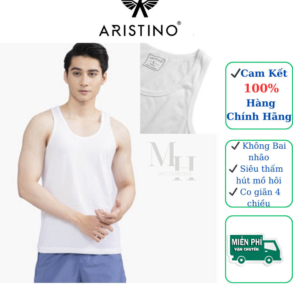 Áo ba bỗ aristino ac21 trắng trơn 100% cotton cao cấp siêu thấm hút mồ hôi mềm mịn hàng chính hãng không bai nhão