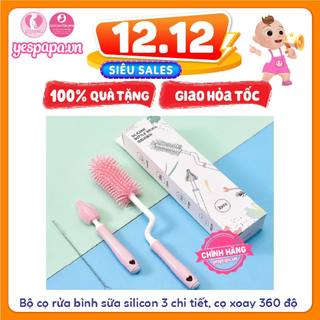 Bộ cọ rửa bình sữa silicon 3 chi tiết, cọ xoay 360 độ