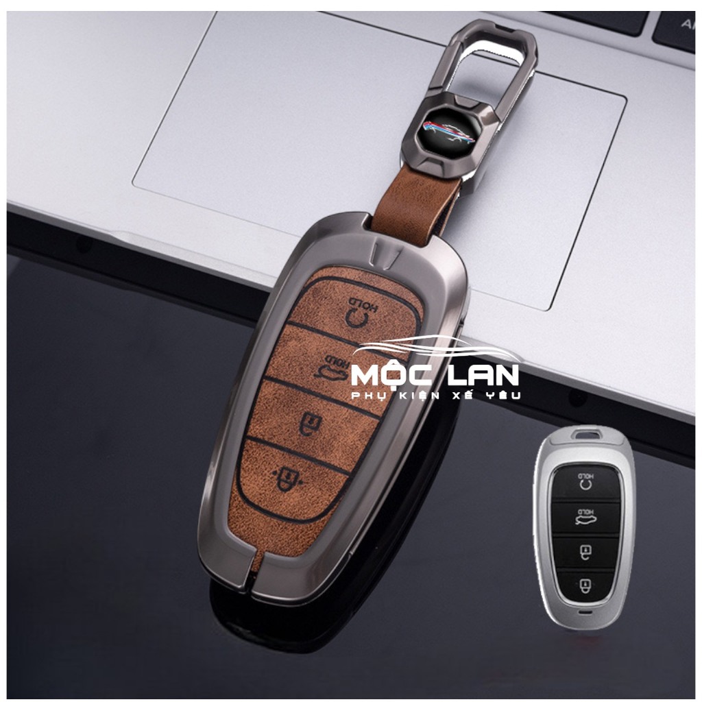 Ốp khóa kim loại - Hyundai Santafe,Tucson 2022,23-chất liệu hợp kim da bò,mặt mặt trong suốt thời trang bảo vệ chìa khóa