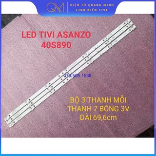 Thanh đèn led tivi asanzo 40s890 hàng zin hãng mới 100% , bộ 3 thanh mỗi thanh 7 bóng 3v dài 69,6cm