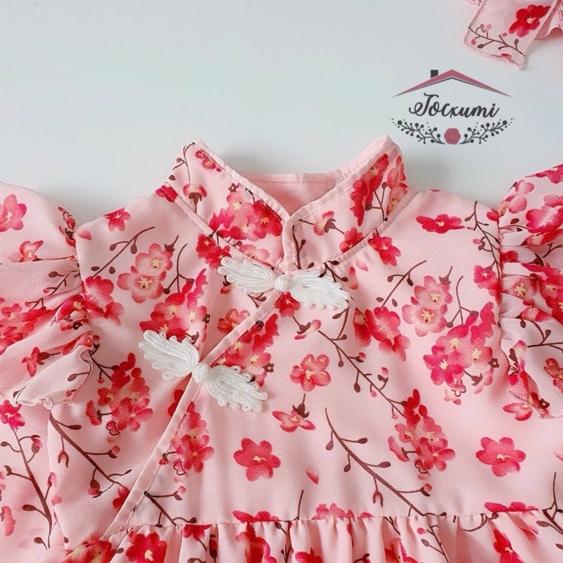 Bộ liền thân hoa đào đỏ chất voan Pháp cao cấp xinh mê ly - Tocxumi