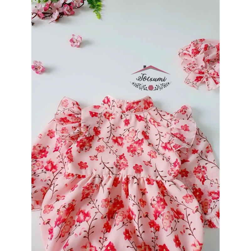 Bộ liền thân hoa đào đỏ chất voan Pháp cao cấp xinh mê ly - Tocxumi