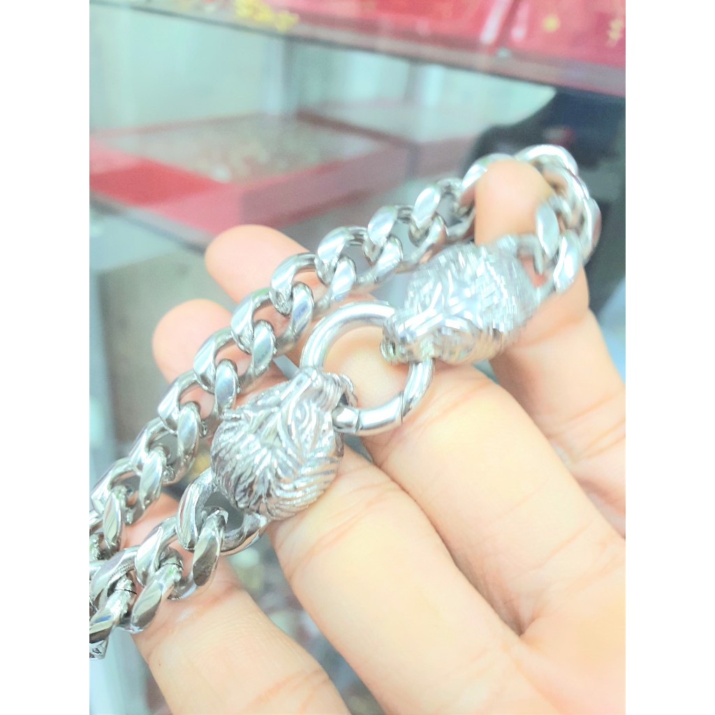 Khóa Tròn Lắc Tay Sư Tử Đúc Màu Vàng Cao Cấp Vòng Tay Nam màu bạc không phai