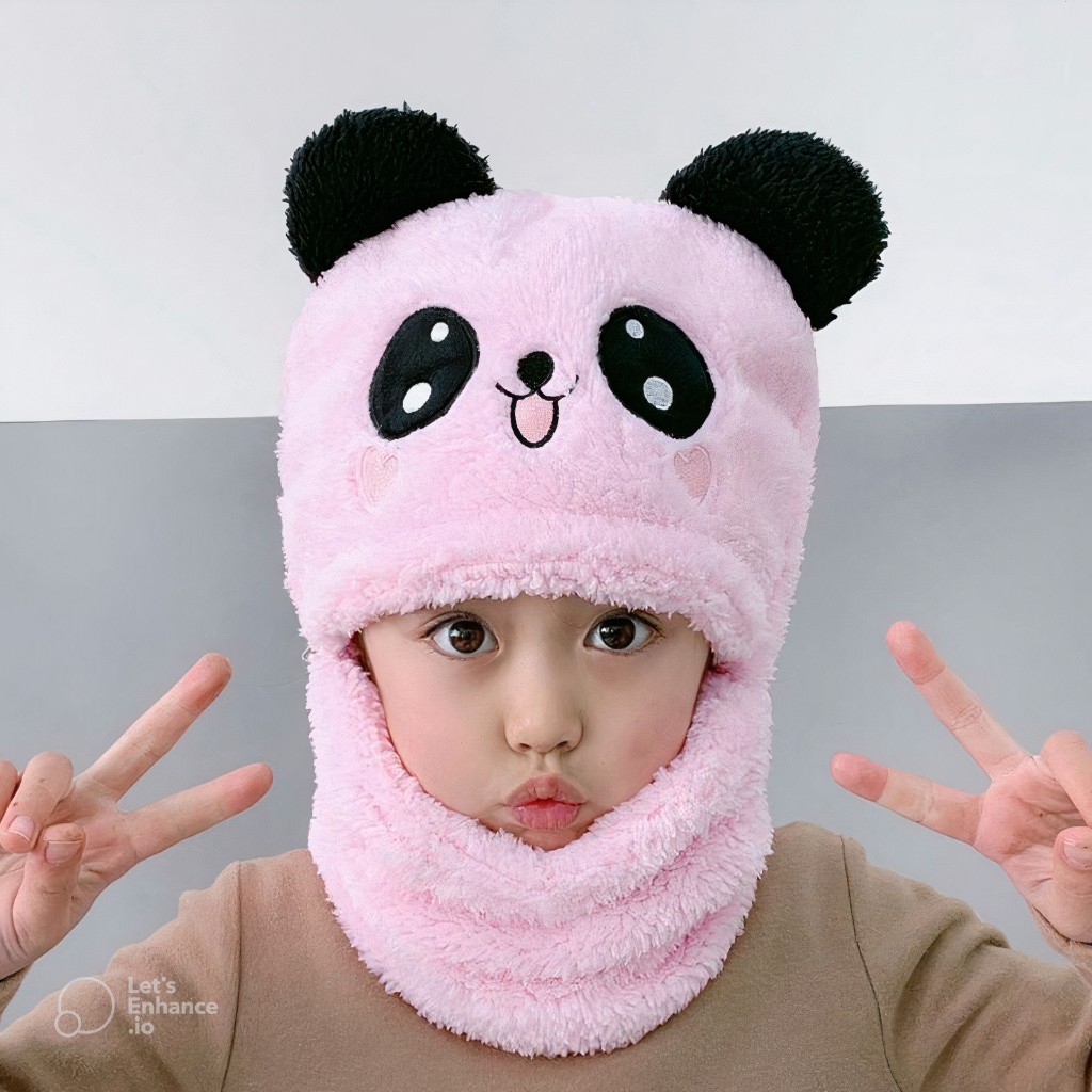 Mũ len siêu xinh liền khăn cho bé trai bé gái - Mũ tai gấu cho bé 1-8 tuổi