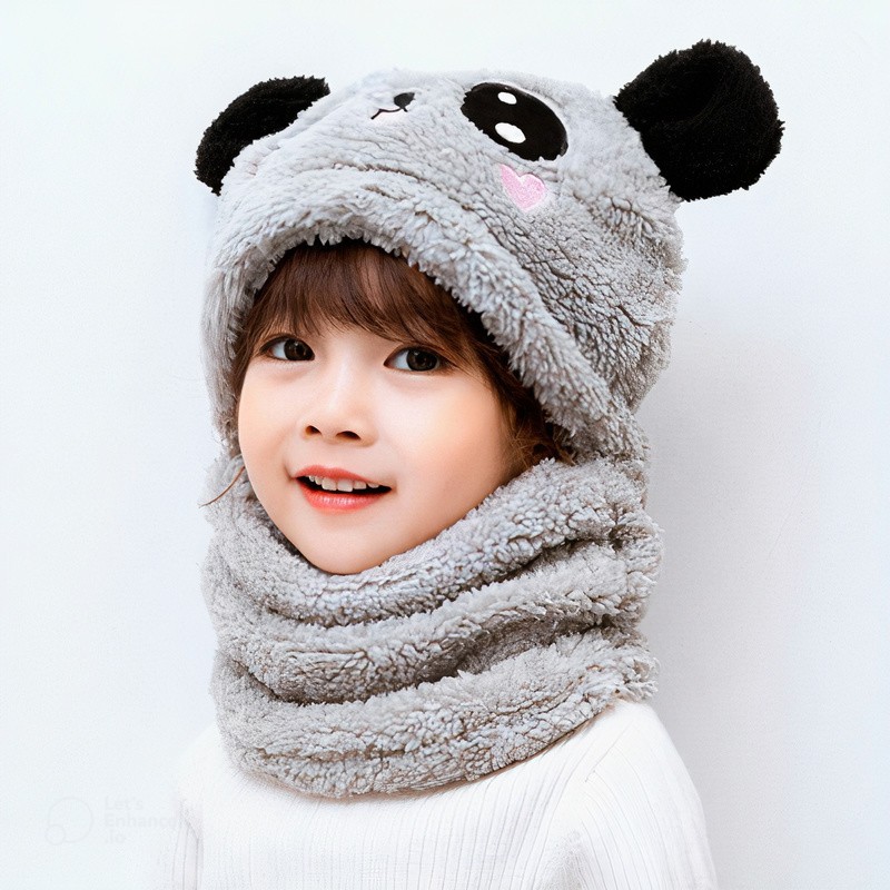 Mũ len siêu xinh liền khăn cho bé trai bé gái - Mũ tai gấu cho bé 1-8 tuổi