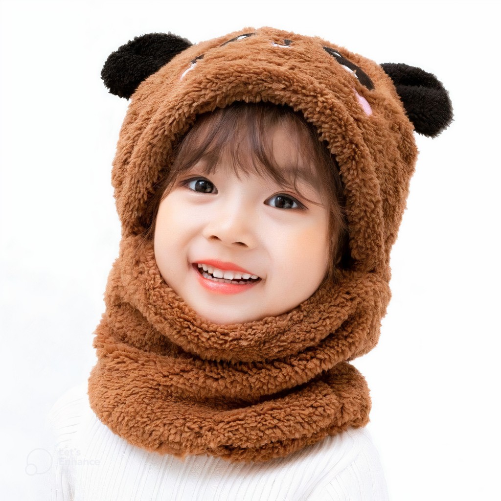 Mũ len siêu xinh liền khăn cho bé trai bé gái - Mũ tai gấu cho bé 1-8 tuổi