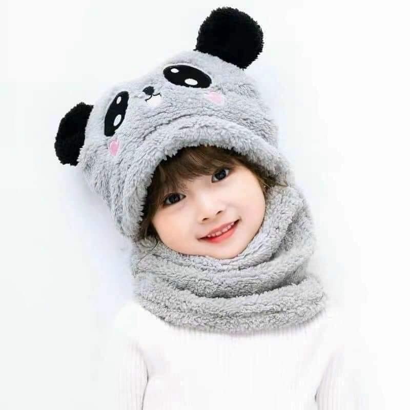 Mũ len siêu xinh liền khăn cho bé trai bé gái - Mũ tai gấu cho bé 1-8 tuổi