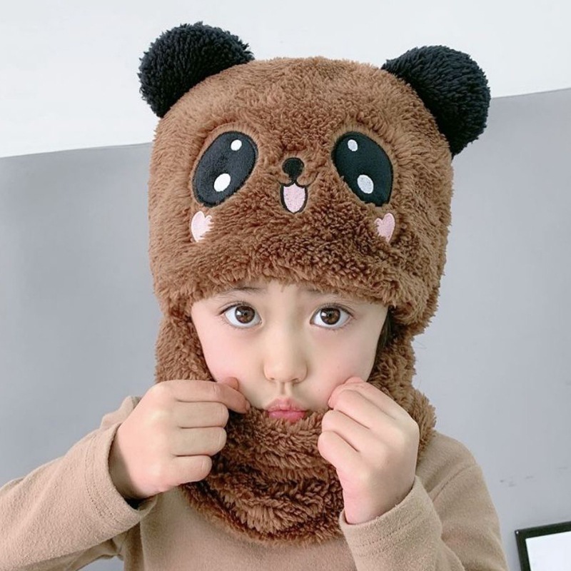 Mũ len siêu xinh liền khăn cho bé trai bé gái - Mũ tai gấu cho bé 1-8 tuổi