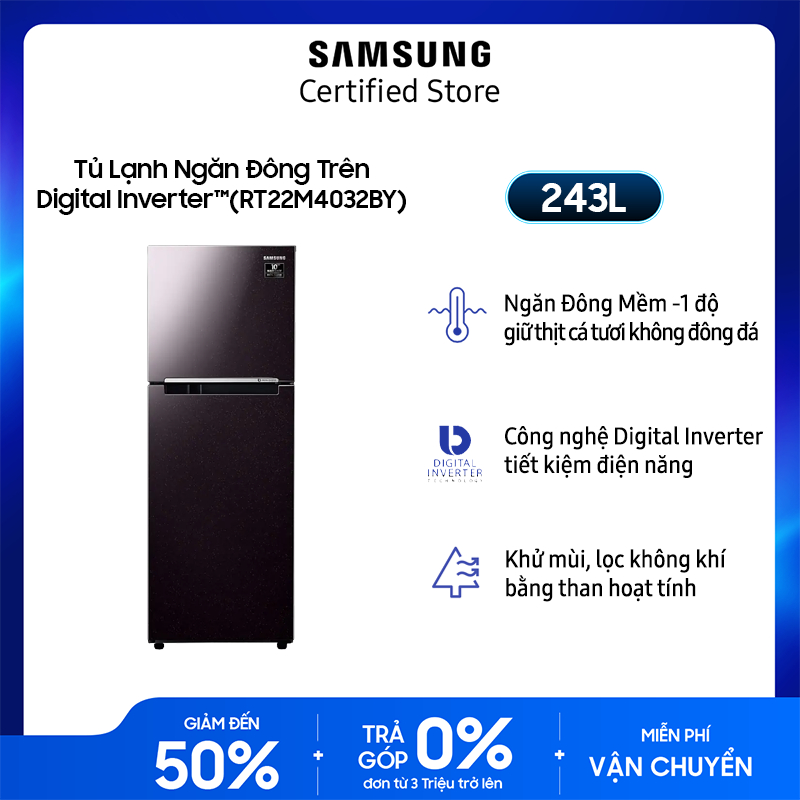 Tủ lạnh Samsung Inverter 236 lít RT22M4032BY/SV - Miễn phí giao + lắp Toàn Quốc