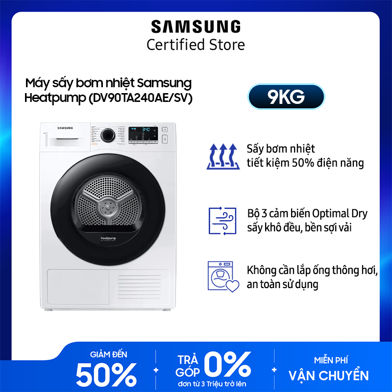 Máy sấy bơm nhiệt Samsung 9 Kg DV90TA240AE/SV - Miễn phí giao + lắp Toàn Quốc