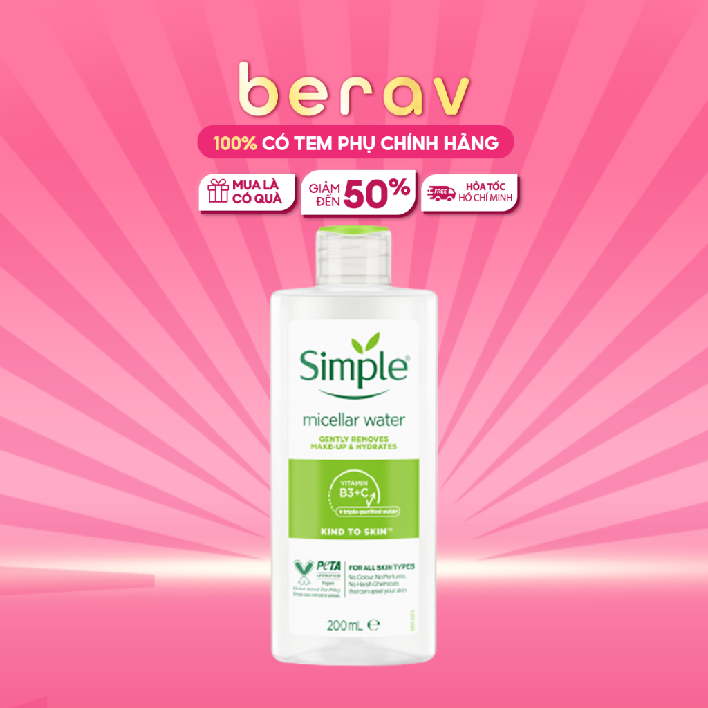 Nước Tẩy Trang Simple Kind To Skin Micellar Water Sạch Sâu Dịu Nhẹ Da Nhạy Cảm 200ml