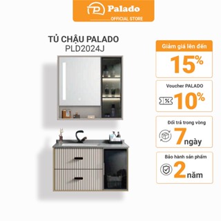 Bộ tủ chậu lavabo phòng tắm PALADO PLD2024J màu xám nâu chất liệu tủ nhựa PVC cao cấp kèm gương đèn LED kt 800mm P15