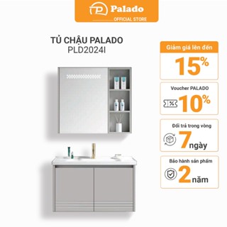 Bộ tủ chậu lavabo phòng tắm PALADO PLD2024I màu xám sáng chất liệu tủ nhựa PVC cao cấp kèm gương đèn LED kt 800mm P14