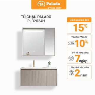 Bộ tủ chậu lavabo phòng tắm PALADO PLD2024H màu xám kem chất liệu tủ nhựa PVC cao cấp kèm gương đèn LED kt 1000mm P13
