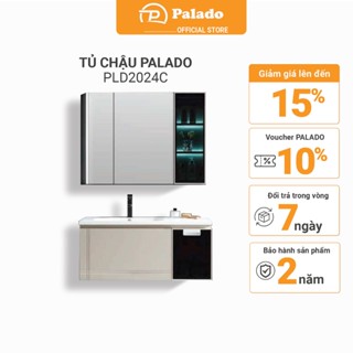 Bộ tủ chậu lavabo phòng tắm PALADO PLD2024C màu xám sáng chất liệu tủ nhựa PVC cao cấp gương đèn LED kích thước 1000mmP8