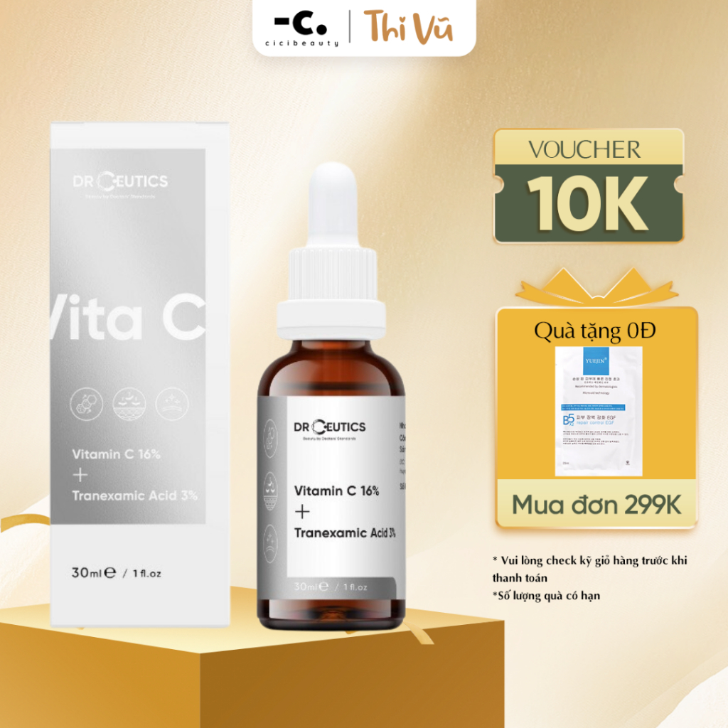 Tinh chất DrCeutics Vitamin C 16% Và Tranexamic Acid 3% tinh chất sáng da mờ thâm chống lão hóa 30ml