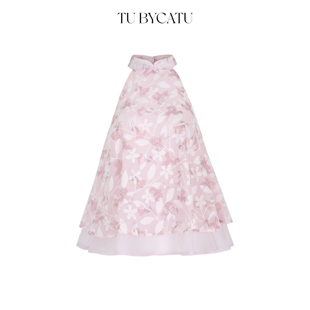 TUBYCATU | Áo bông ép hoa trắng hồng/ trắng xanh cổ trụ