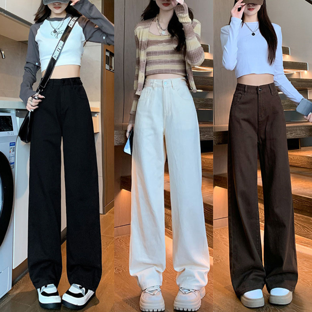 Quần Kaki trơn ống suông rộng Cạp Cao MIAA ôm eo ,Quần Baggy Kaki Ống Suông Nam Nữ jean Kaki cao cấp Trẻ Trung _Q12