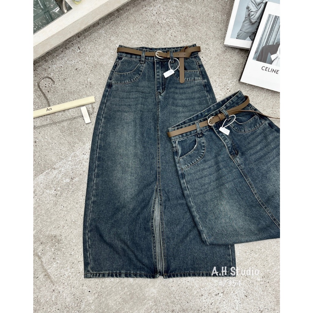 Chân váy Jean dáng dài xẻ trước 8682 - Retrostyle