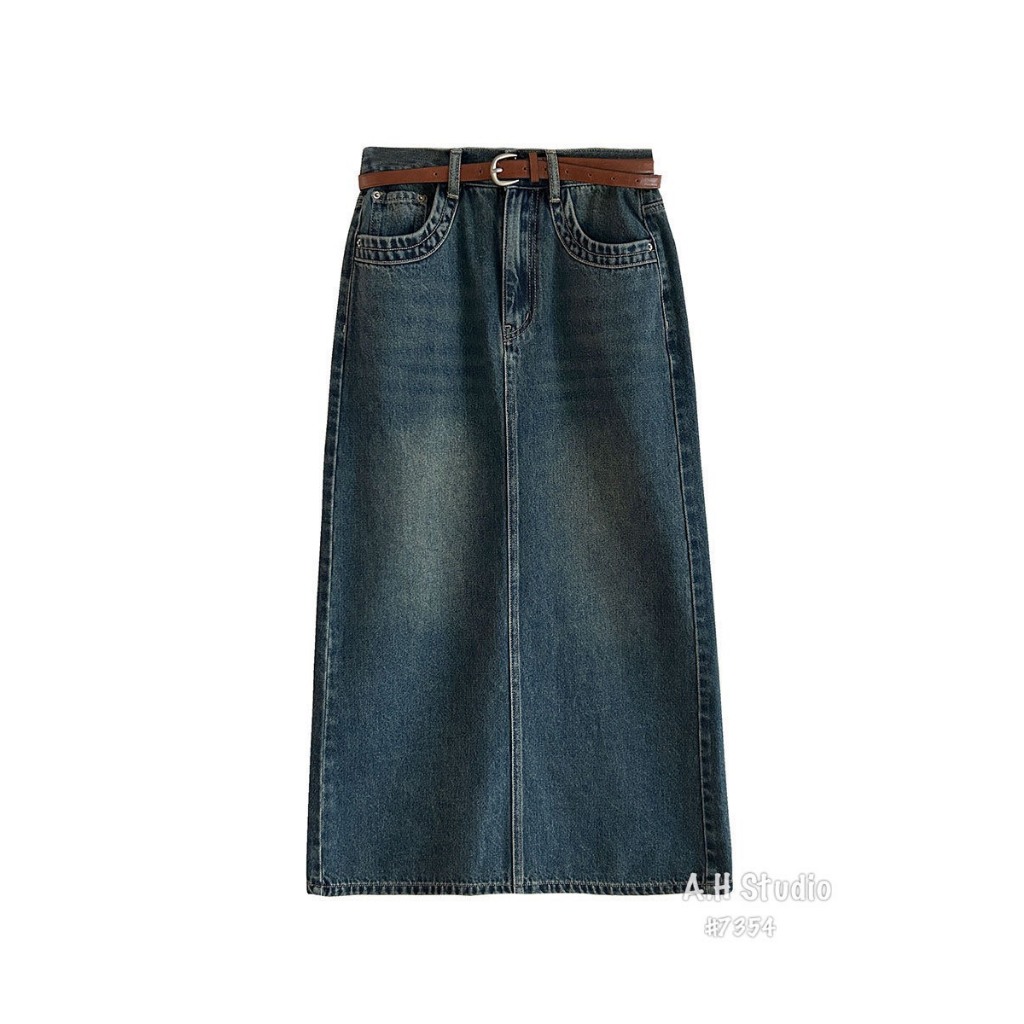 Chân váy Jean dáng dài xẻ trước 8682 - Retrostyle